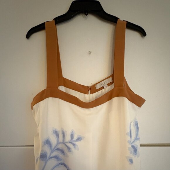 Loft Strappy Maxi Dress – Floral Whisper White & Blue w/Tan Straps Size 12 - Picture 4 of 7